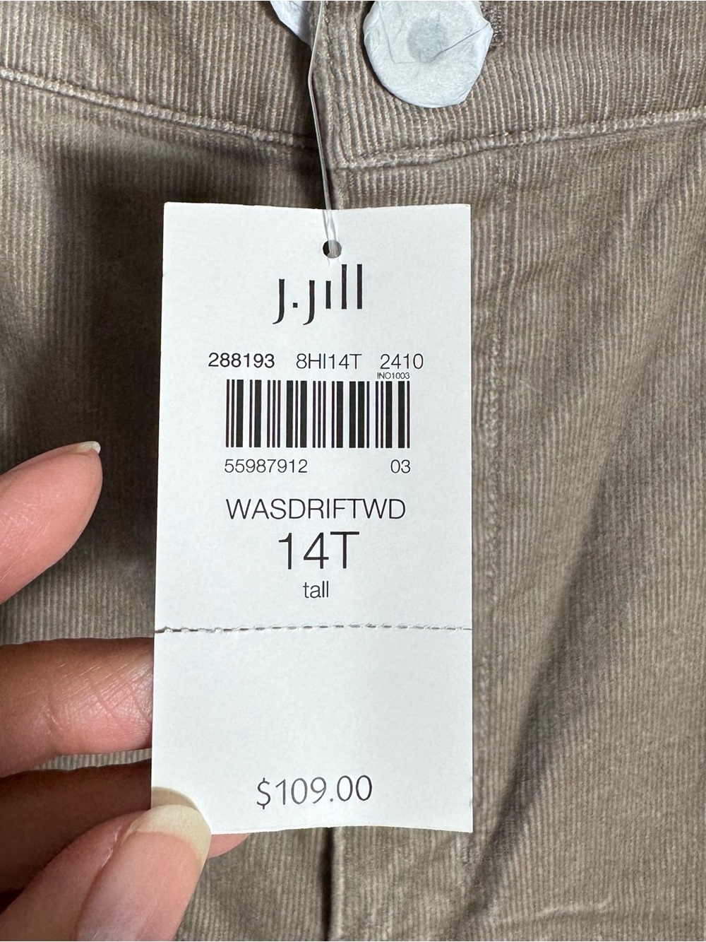 J. Jill Corduroy Bootcut Pants Size 14 Tall Brown (Driftwood) NWT 34" Inseam - Picture 5 of 9